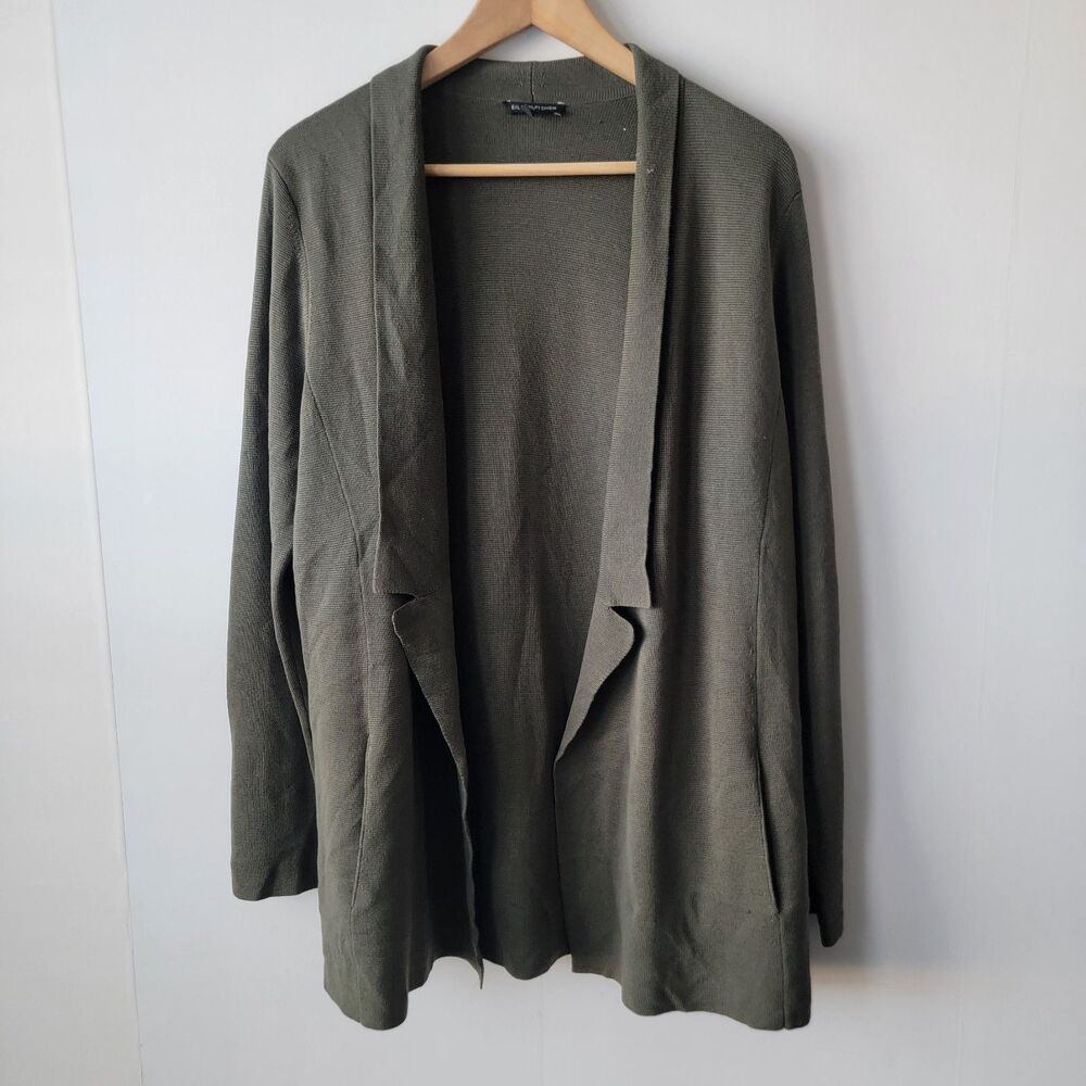 EILEEN FISHER womens  Oregano Green Interlock Knit Notched Collar Jacket size L